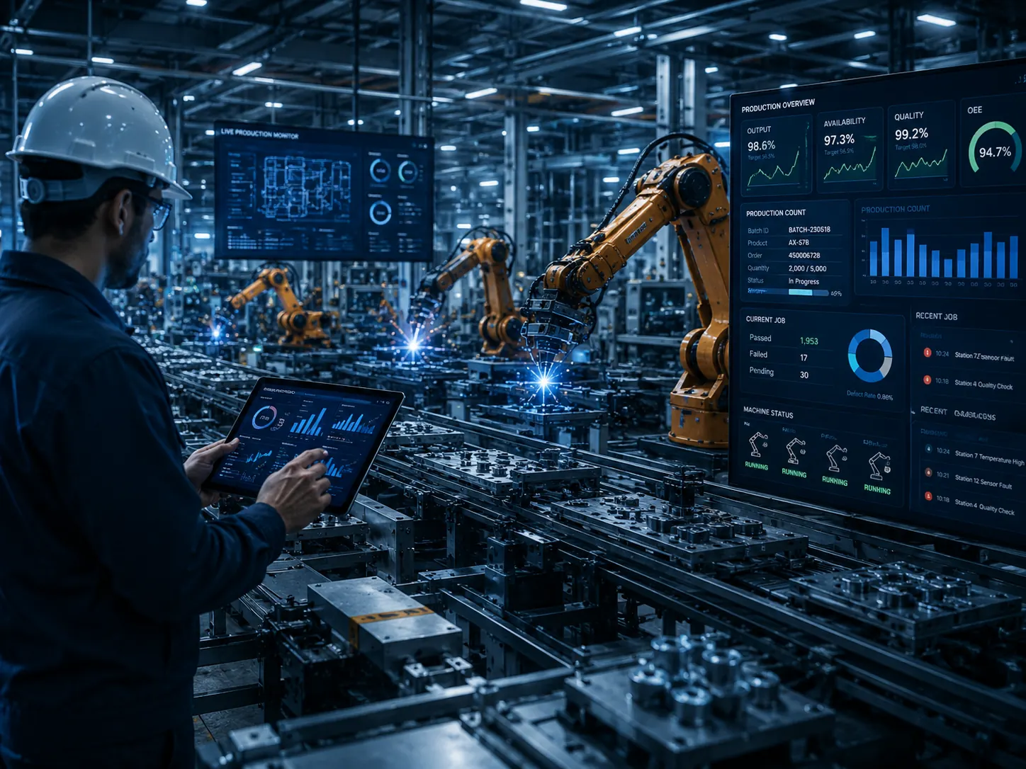 Manufacturing execution dashboard monitoring a production line